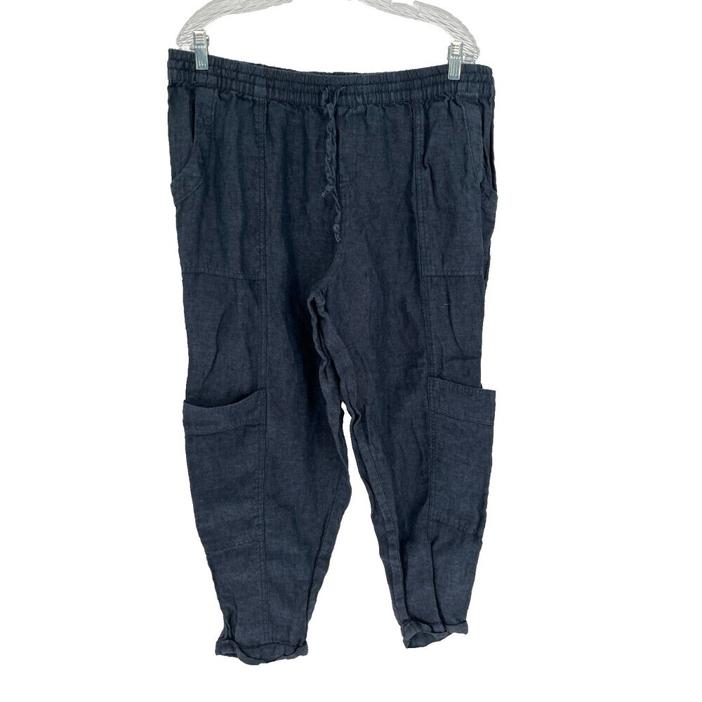 Garnet Hill Pants Women's Size Extra Large 100% Linen Cargo Lagenlook Coastal